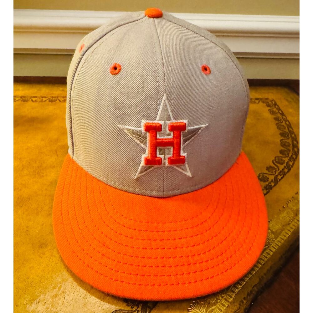 Houston Astros MLB Cooperstown Baseball Orange Gray Fitted New Era Hat Cap 7 1/8